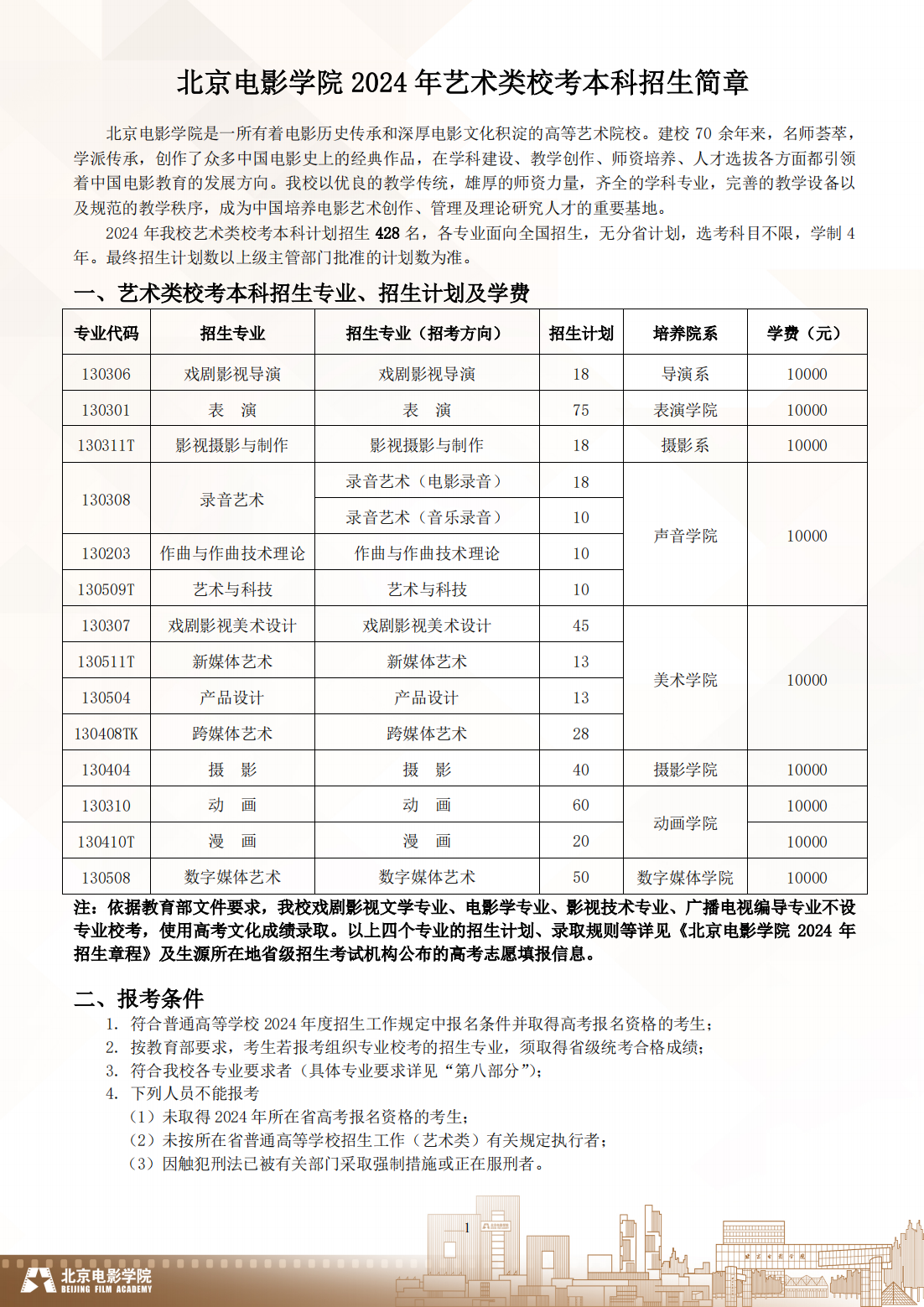 北京电影学院 2024 年艺术类校考本科招生简章